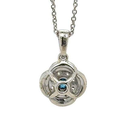 14k White Gold 1/5ctw Blue & White Diamond Pendant With 14k Gold 18" Chain Necklace 2.3g