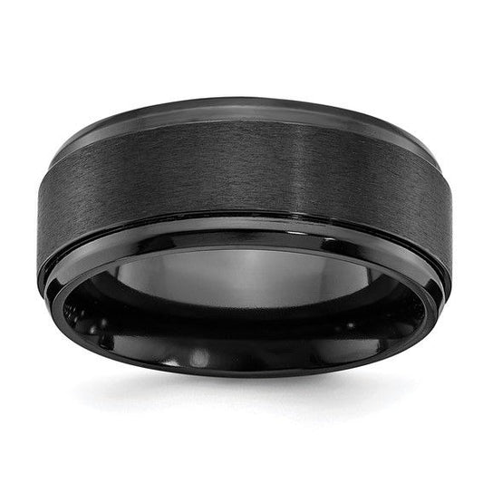 Chisel Black Zirconium 9mm Beveled Edge Band Brushed Center Wedding Ring Size 10.5