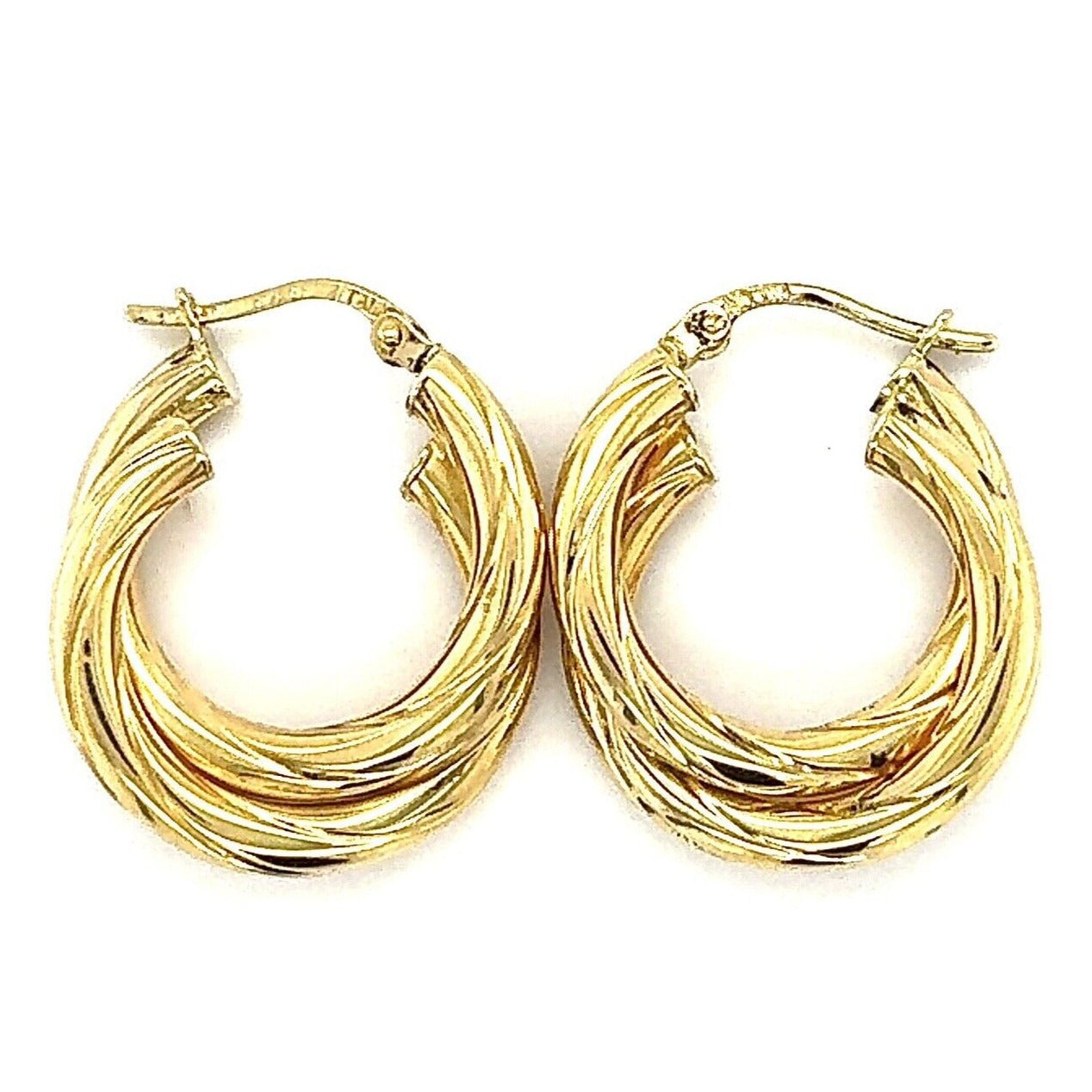 14K Yellow Gold Hoop Earrings Twisted Rope Design Lightweight 2.5g