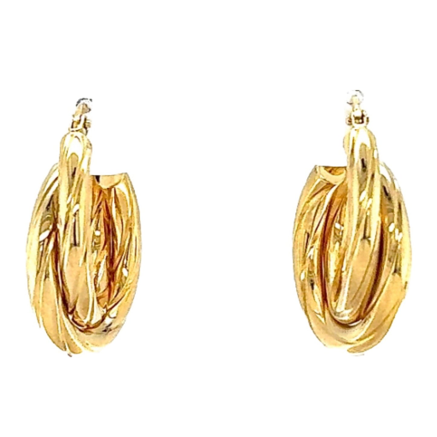 14K Yellow Gold Hoop Earrings Twisted Rope Design Lightweight 2.5g