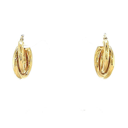14K Yellow Gold Hoop Earrings Twisted Rope Design Lightweight 2.5g