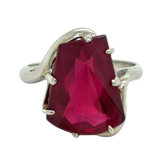 10K White Gold Lab-Created Ruby Solitaire Ring Size 7.5