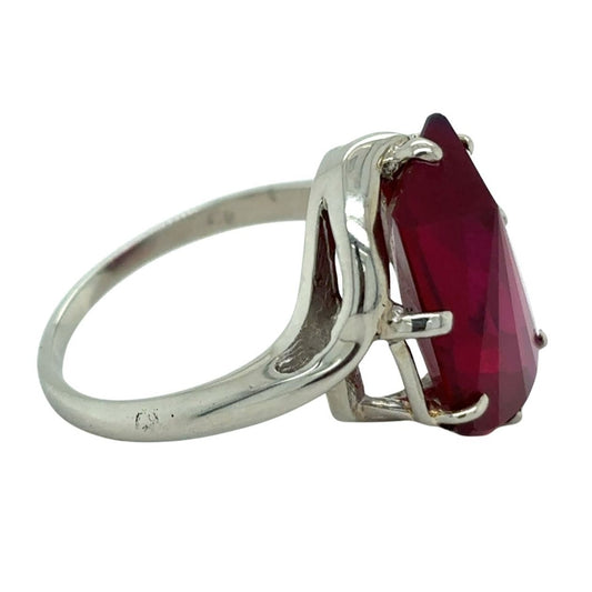 10K White Gold Lab-Created Ruby Solitaire Ring Size 7.5