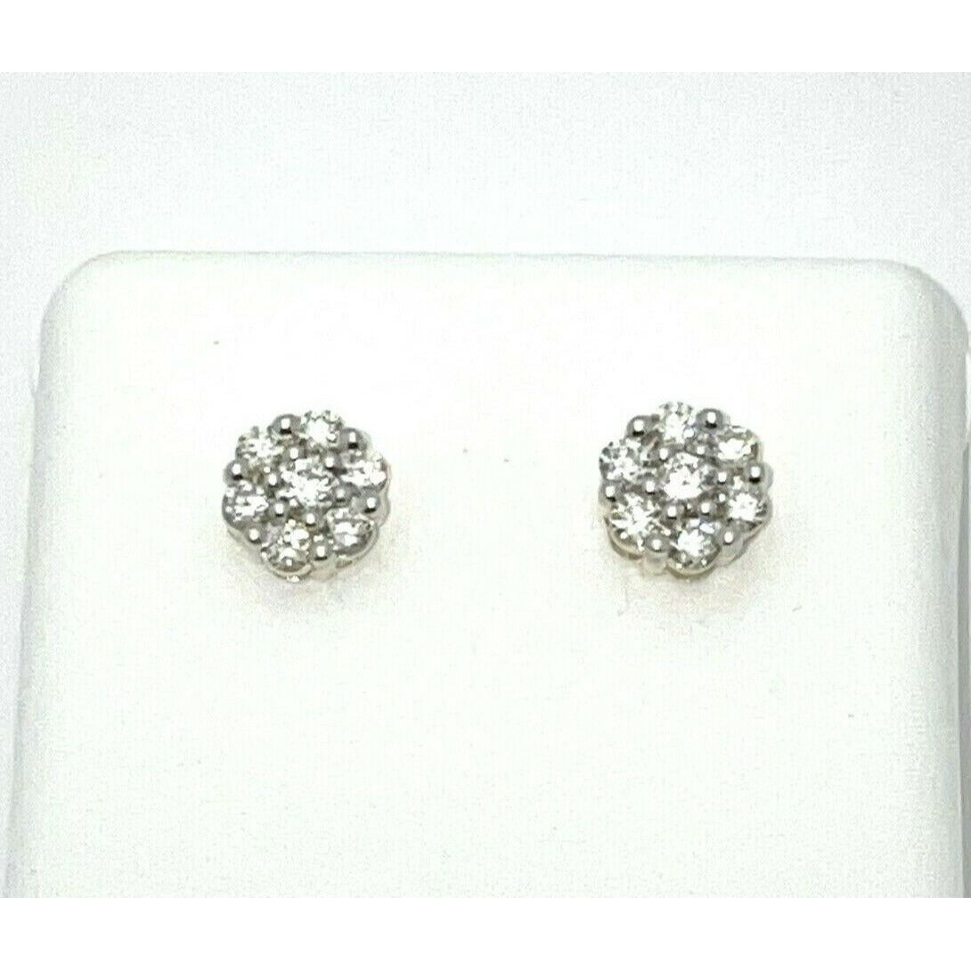 1/2 ctw 10K Yellow Gold Round Diamond Flower Cluster Earrings