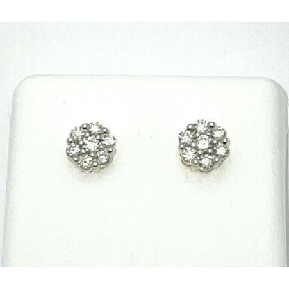 1/2 ctw 10K Yellow Gold Round Diamond Flower Cluster Earrings
