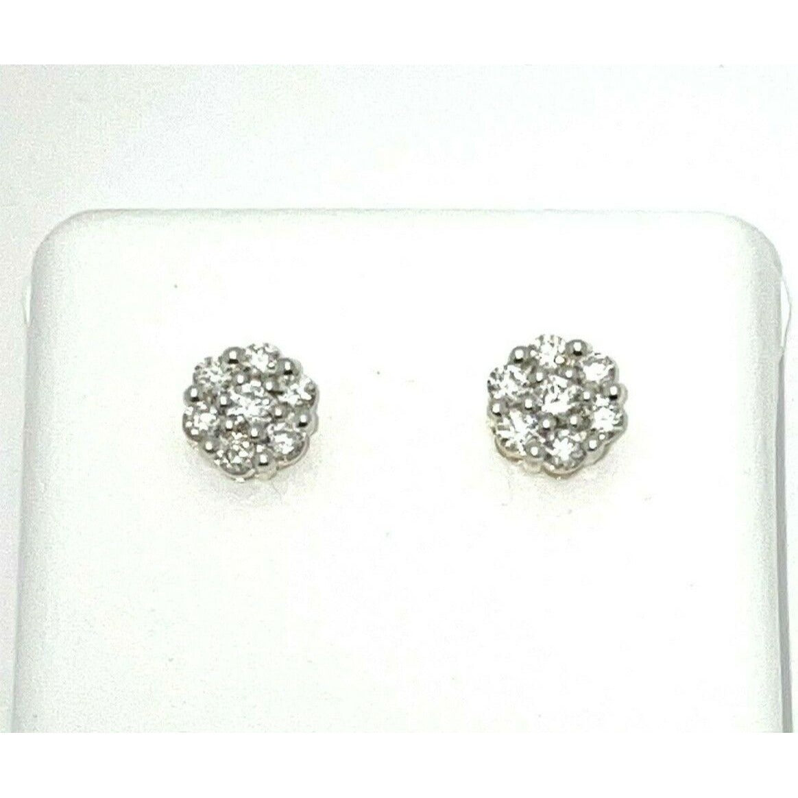 1/2 ctw 10K Yellow Gold Round Diamond Flower Cluster Earrings