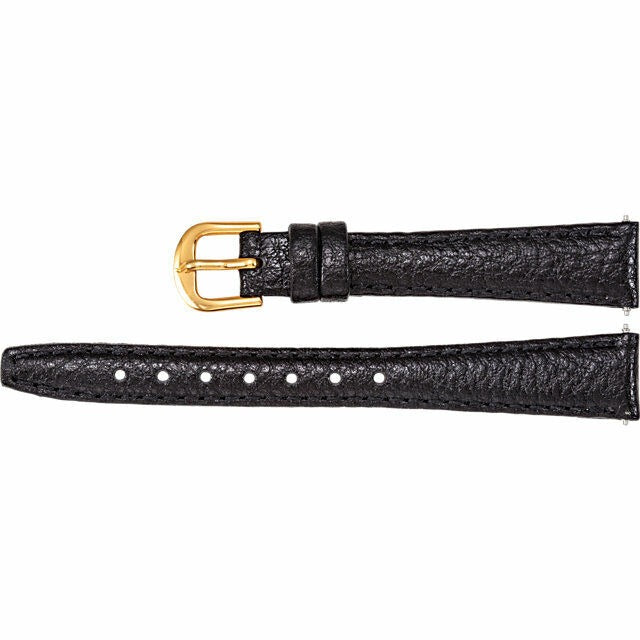 Ladies 12mm Regular Black Leather Textured Calf Padded Watch Strap Band