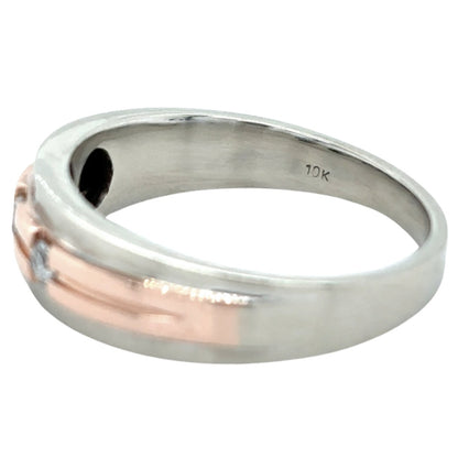 10k Two-Tone White & Rose Gold 1/7ctw Diamond Size 10 Ring 4.7g