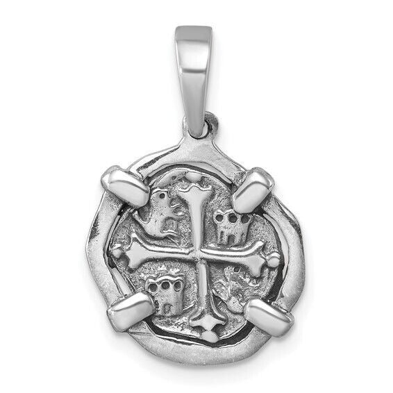 Sterling Silver Rhodium-Plated Antiqued Medieval Coin Pendant