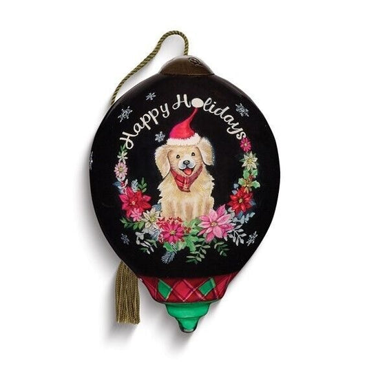 Ne'Qwa Art We Woof You a Merry Christmas by Sarah Summers Glass Ornament Puppy