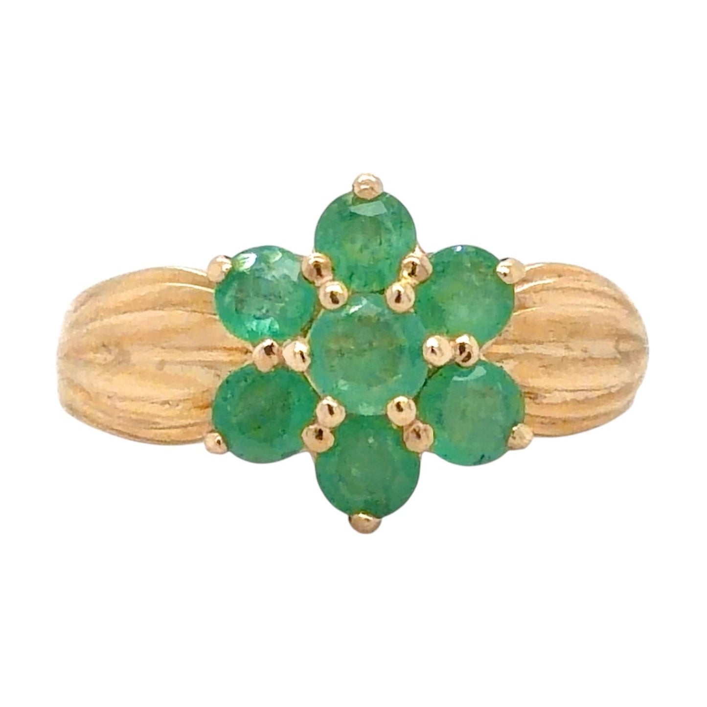 Emerald Flower 14k Yellow Gold Ring 4.4g Size 7.75
