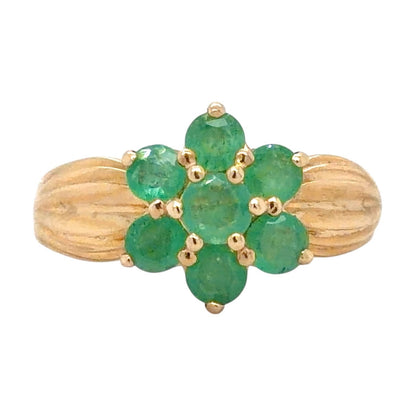Emerald Flower 14k Yellow Gold Ring 4.4g Size 7.75