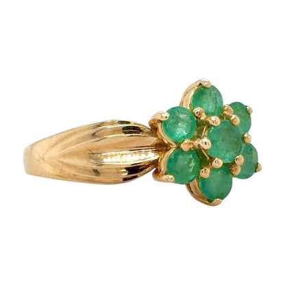 Emerald Flower 14k Yellow Gold Ring 4.4g Size 7.75