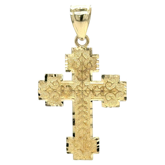 10k Yellow Gold Etched Cross Pendant 1.9g