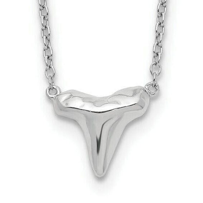 Sterling Silver Rhodium-Plated Polished Shark Tooth Necklace With 2" Extension