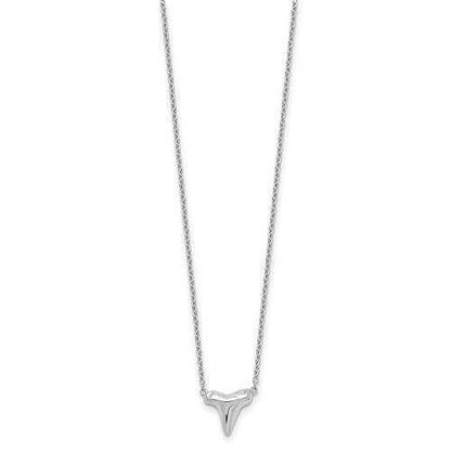 Sterling Silver Rhodium-Plated Polished Shark Tooth Necklace With 2" Extension