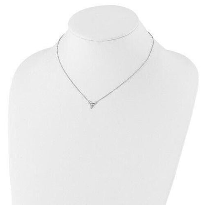Sterling Silver Rhodium-Plated Polished Shark Tooth Necklace With 2" Extension