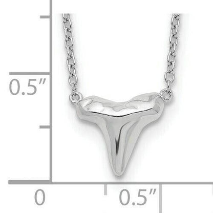 Sterling Silver Rhodium-Plated Polished Shark Tooth Necklace With 2" Extension