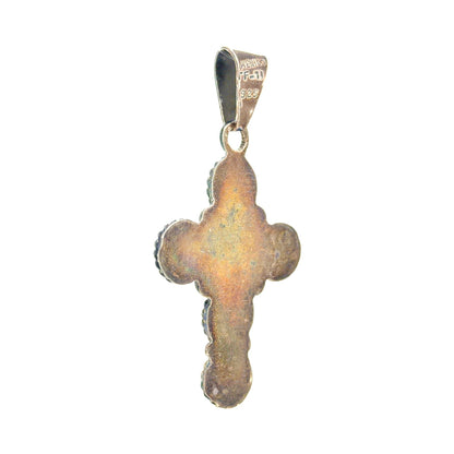 Vintage Handmade Amethyst, Turquoise, & Red Howlite Sterling Silver Cross Pendant 14.1g
