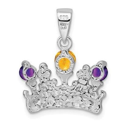 Sterling Silver Citrine and Amethyst Polished Crown Pendant