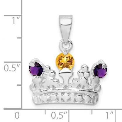 Sterling Silver Citrine and Amethyst Polished Crown Pendant