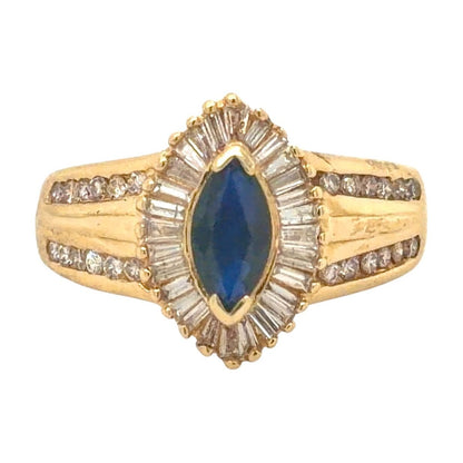 1.66ct Sapphire Solitaire & Diamond Ring REAL SOLID 14k Yellow Gold 5.9g Size 7