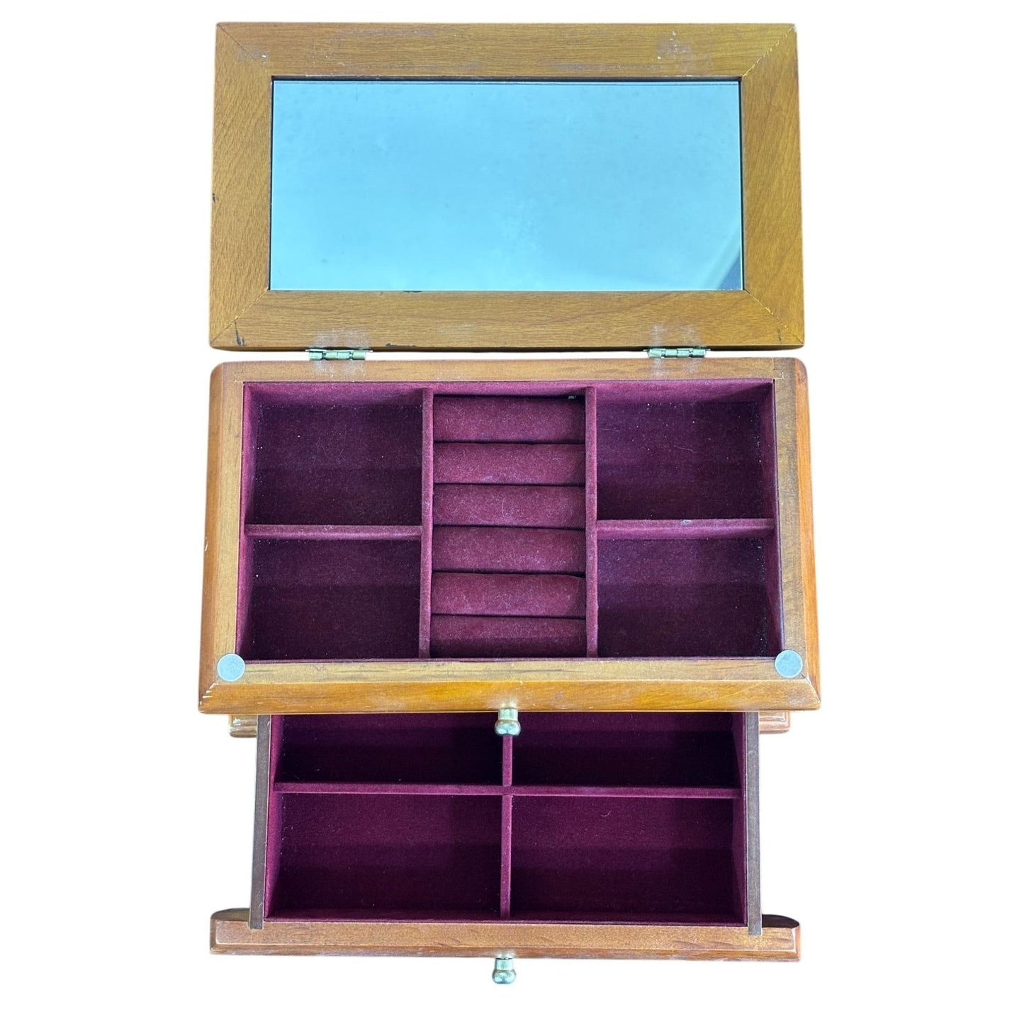 Wooden Jewelry Box W/ Mirror & Felt-Lined For Rings & Accessories