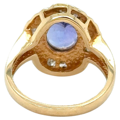 3ctw Tanzanite Solitaire with Diamond Accents 14k Yellow Gold Ring 6.8g Size 6.5