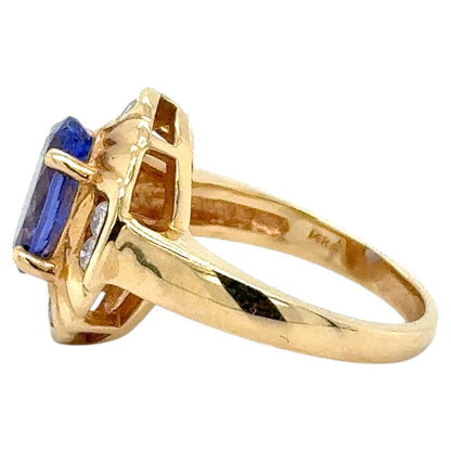 3ctw Tanzanite Solitaire with Diamond Accents 14k Yellow Gold Ring 6.8g Size 6.5