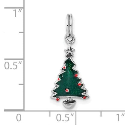 Sterling Silver Enameled Christmas Tree Charm 25mm With Red Accents