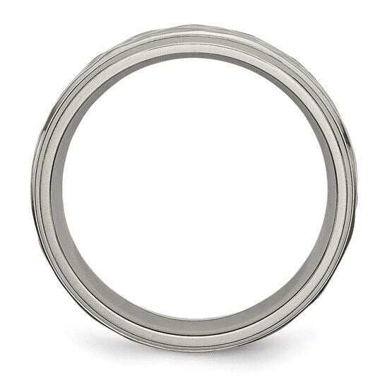 Chisel Titanium Polished and Hammered 7mm Grooved Edge Band Ring Size 10