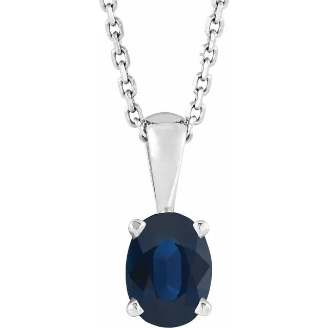 September Birthstone Lab-Grown Blue Sapphire 16-18" Necklace .925 Sterling Silver