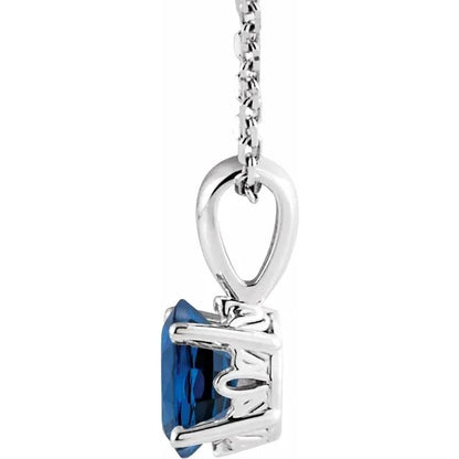 September Birthstone Lab-Grown Blue Sapphire 16-18" Necklace .925 Sterling Silver