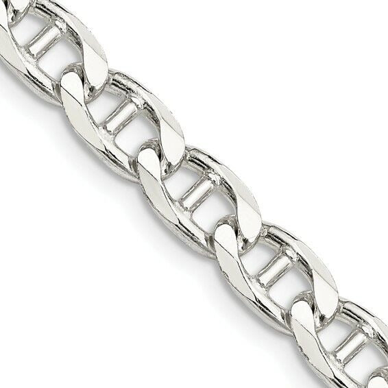 Sterling Silver 6.5mm Diamond-Cut Flat Cuban Anchor Chain Necklace 20 Inches