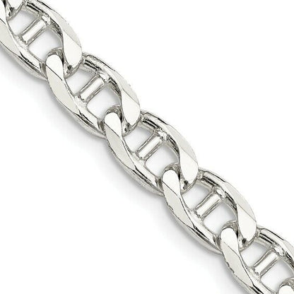 Sterling Silver 6.5mm Diamond-Cut Flat Cuban Anchor Chain Necklace 20 Inches