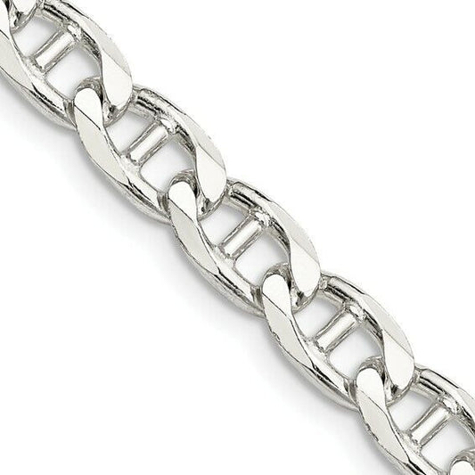 Sterling Silver 6.5mm Diamond-Cut Flat Cuban Anchor Chain Necklace 20 Inches