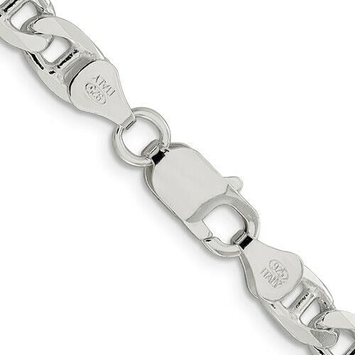 Sterling Silver 6.5mm Diamond-Cut Flat Cuban Anchor Chain Necklace 20 Inches