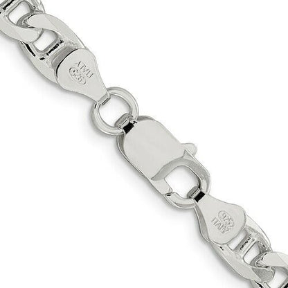 Sterling Silver 6.5mm Diamond-Cut Flat Cuban Anchor Chain Necklace 20 Inches