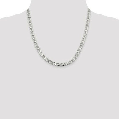 Sterling Silver 6.5mm Diamond-Cut Flat Cuban Anchor Chain Necklace 20 Inches
