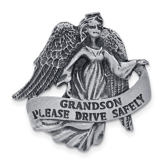 Pewter Finish GRANDSON PLEASE DRIVE SAFELY Guardian Angel Visor Clip