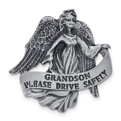 Pewter Finish GRANDSON PLEASE DRIVE SAFELY Guardian Angel Visor Clip
