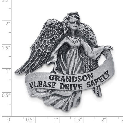 Pewter Finish GRANDSON PLEASE DRIVE SAFELY Guardian Angel Visor Clip