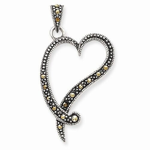 Sterling Silver Marcasite Heart Pendant Jewelry