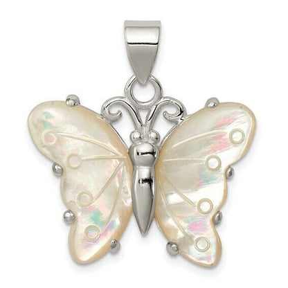 Sterling Silver White Shell Butterfly Pendant 925