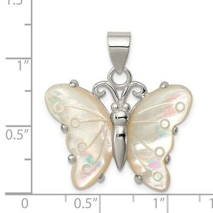 Sterling Silver White Shell Butterfly Pendant 925