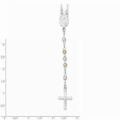 Sterling Silver 925 Yellow & Rose Flash Gold-Plated 24-Inch Rosary Necklace With Cross Pendant