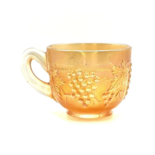 Vintage Carnival Glass Cup Iridescent Marigold Grape Vine Pattern 3 Inches Tall