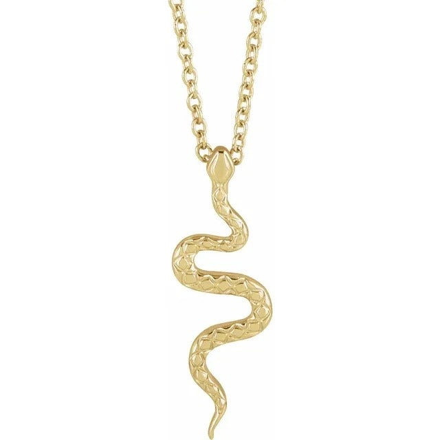 Delicate 14K Yellow Gold Serpentine Pendant Necklace With Adjustable Cable Chain