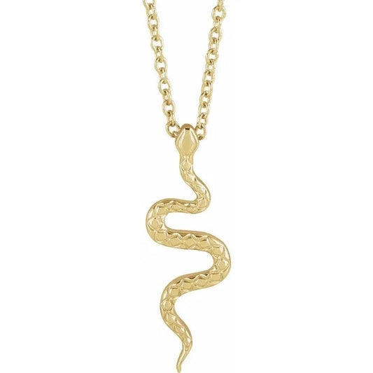 Delicate 14K Yellow Gold Serpentine Pendant Necklace With Adjustable Cable Chain