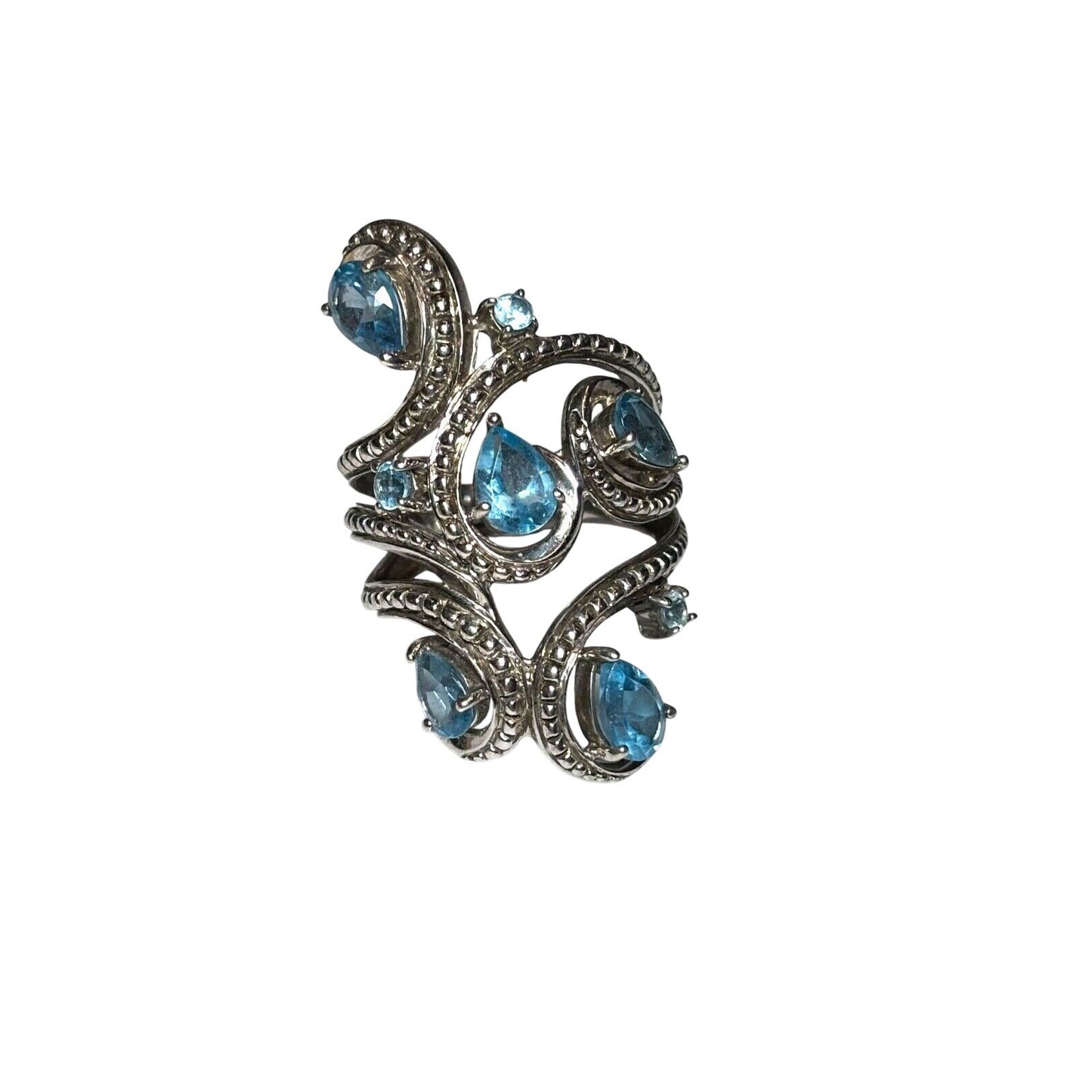 .925 Sterling Silver Blue 8 Stone Ring Size 7